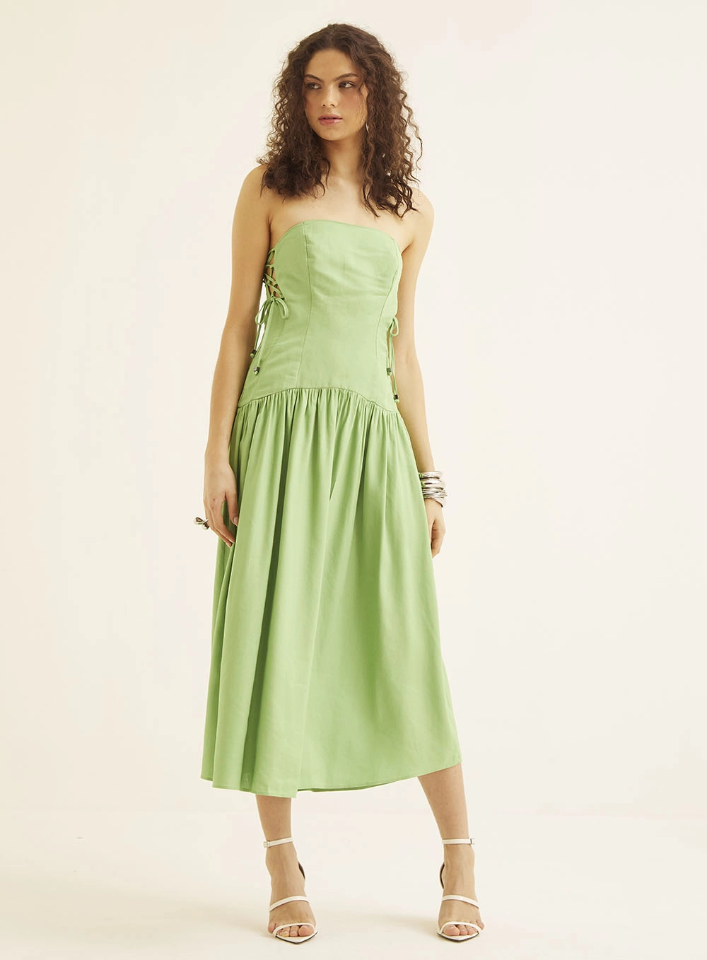 Vestido Midi Tomara Que Caia Com Detalhes Verde 1