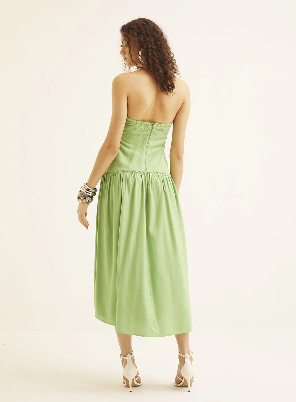 Vestido Midi Tomara Que Caia Com Detalhes Verde 4