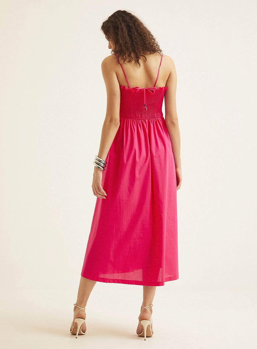 Vestido Midi Decote Reto Em Lastex Rosa 4