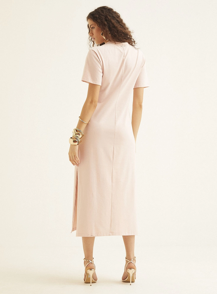 Vestido Midi T-shirt Dress Com Fenda Rosa 4
