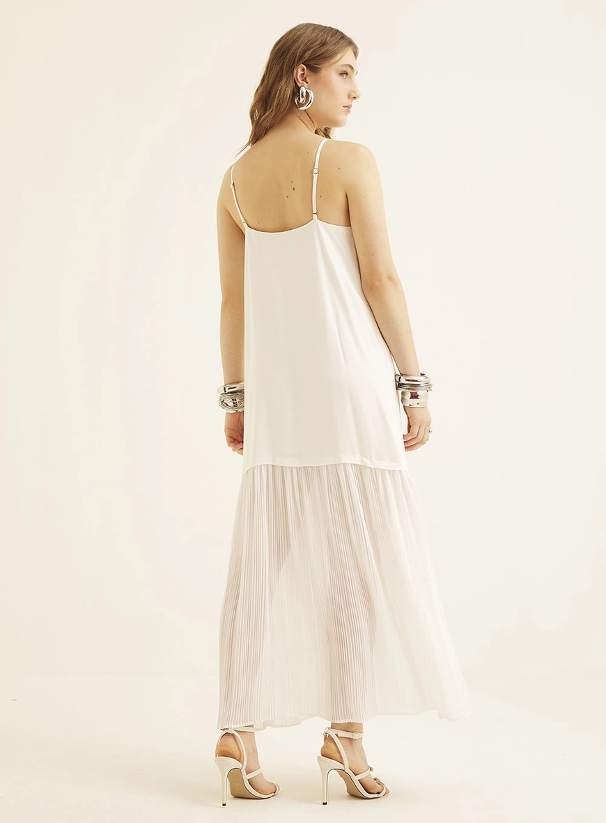 Vestido Longo Com Detalhe Plissado Branco 8