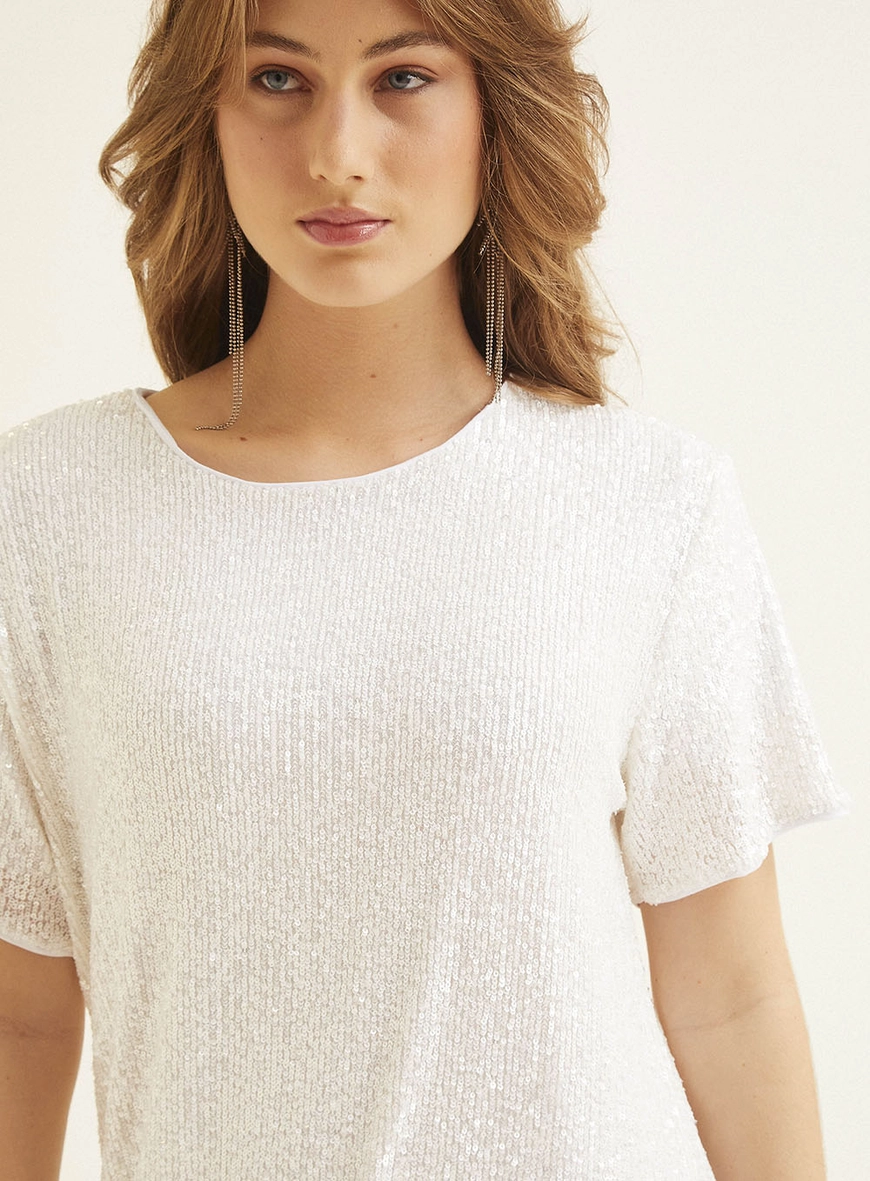 Vestido T-shirt De Paetês Branco 7