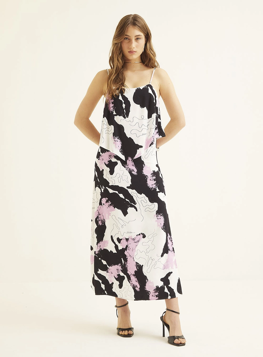 Vestido Midi Estampado Com Fenda E Sobreposição Estampado 2