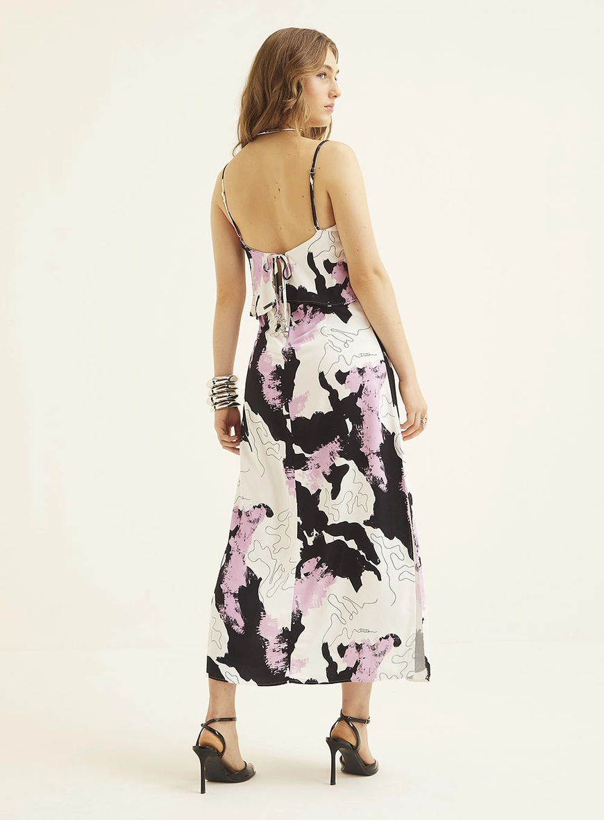 Vestido Midi Estampado Com Fenda E Sobreposição Estampado 4