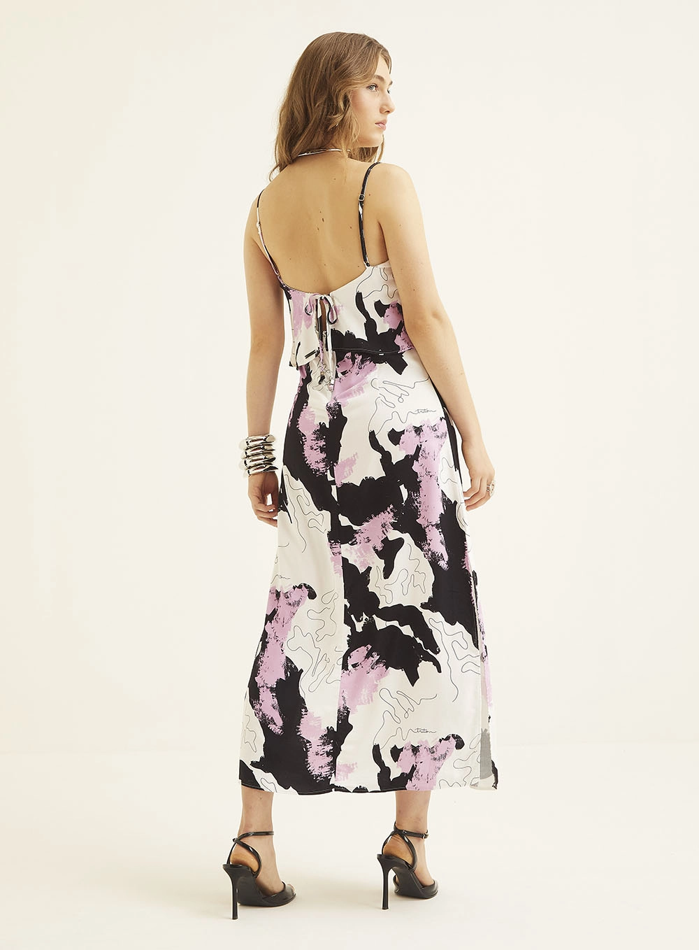 Vestido Midi Estampado Com Fenda E Sobreposição Estampado 4