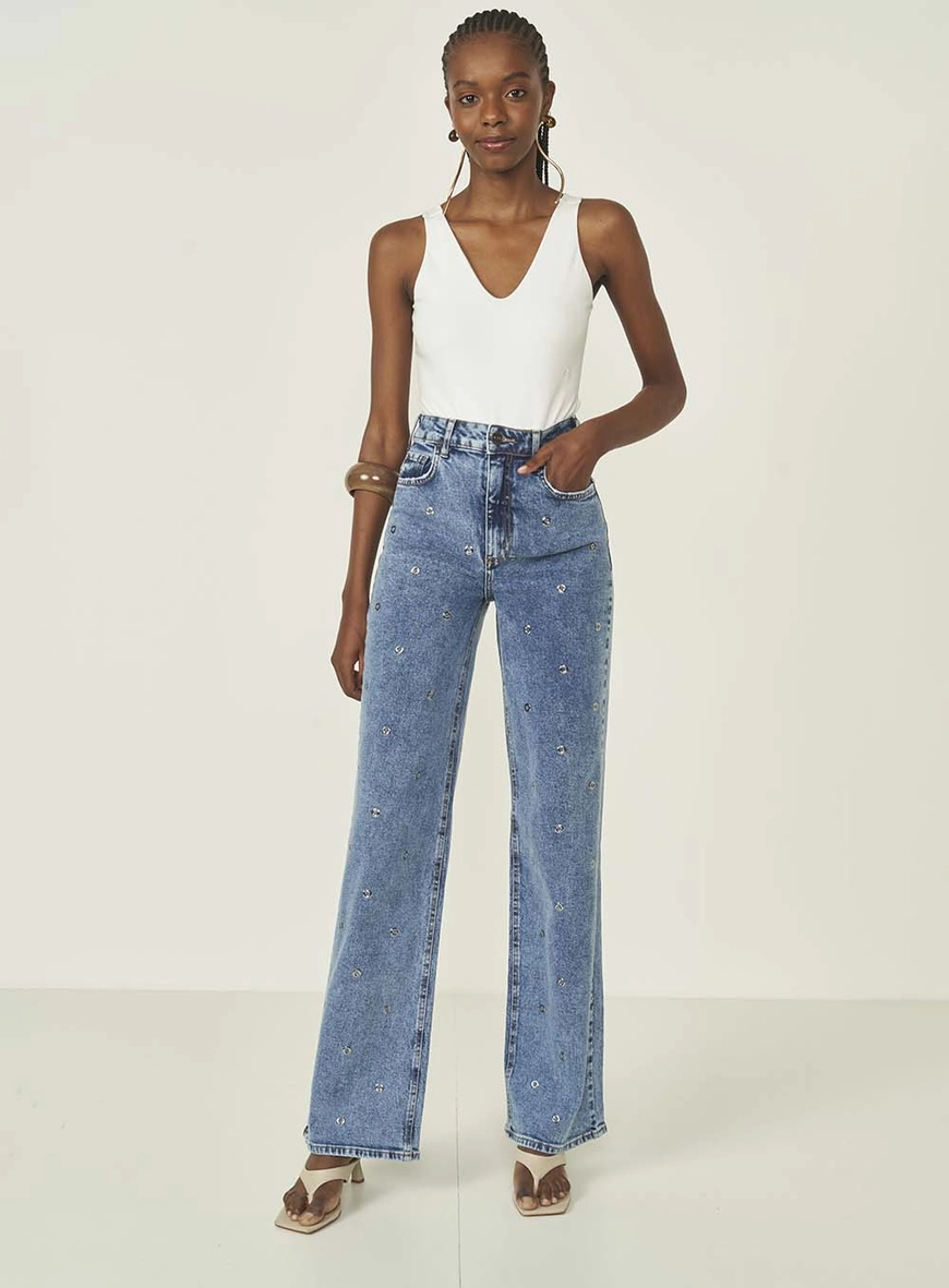 Calca Jeans Feminina Wide Leg Berlim Stretch