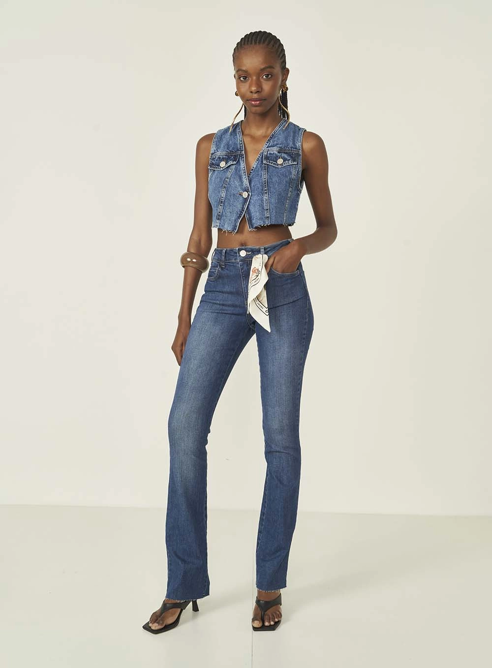 Calça Jeans Nova York Reta Com Lenço Índigo