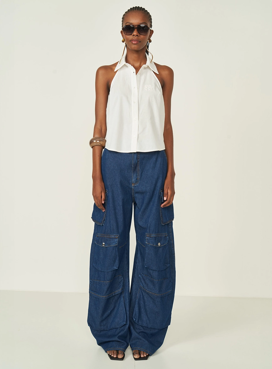 Calça Jeans Barril Com Bolsos Frontais