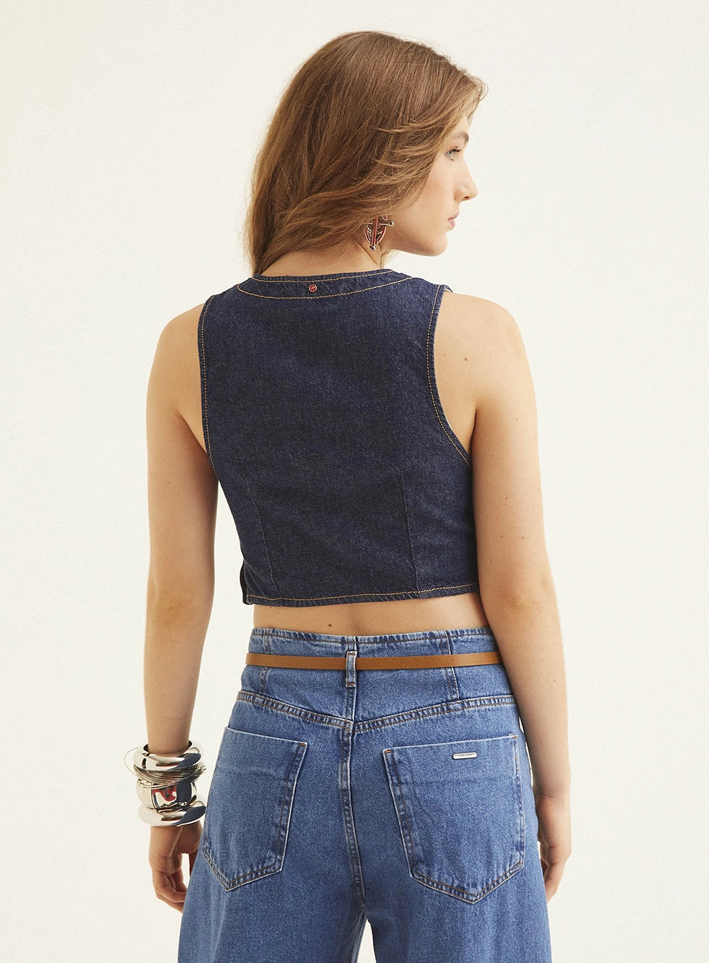 Colete Jeans Fechado Decote Em Transpasse Índigo 4