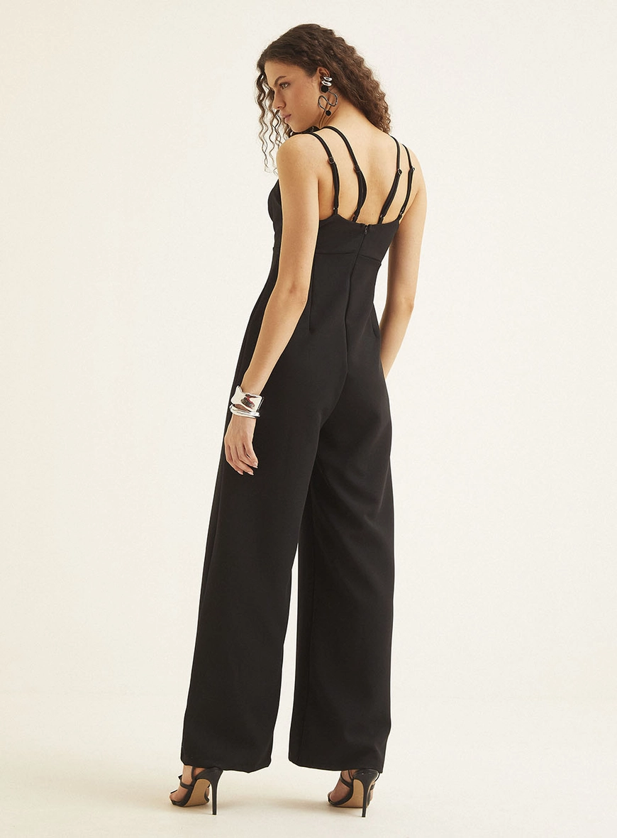 Macacão Pantalona Com Alças E Detalhe Metalizado Preto 7