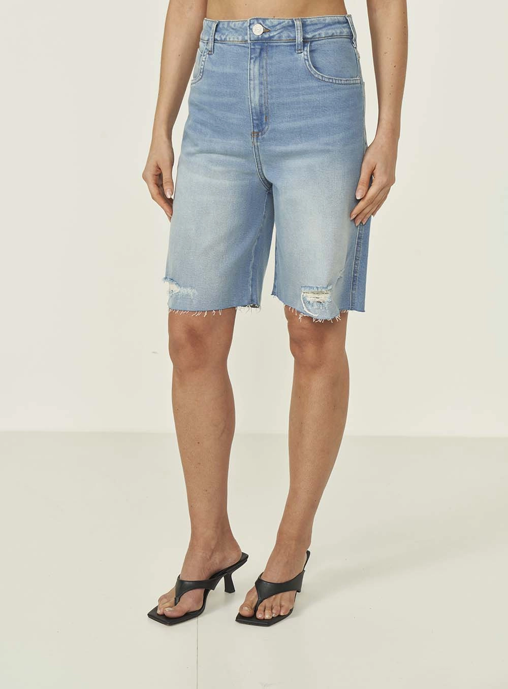 Bermuda Jeans Feminina Jorts Destroyed Miami Índigo