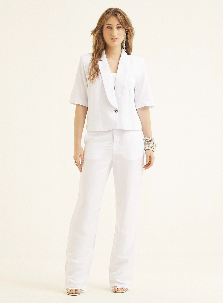 Blazer Linho Alfaiataria Encurtado Branco 1