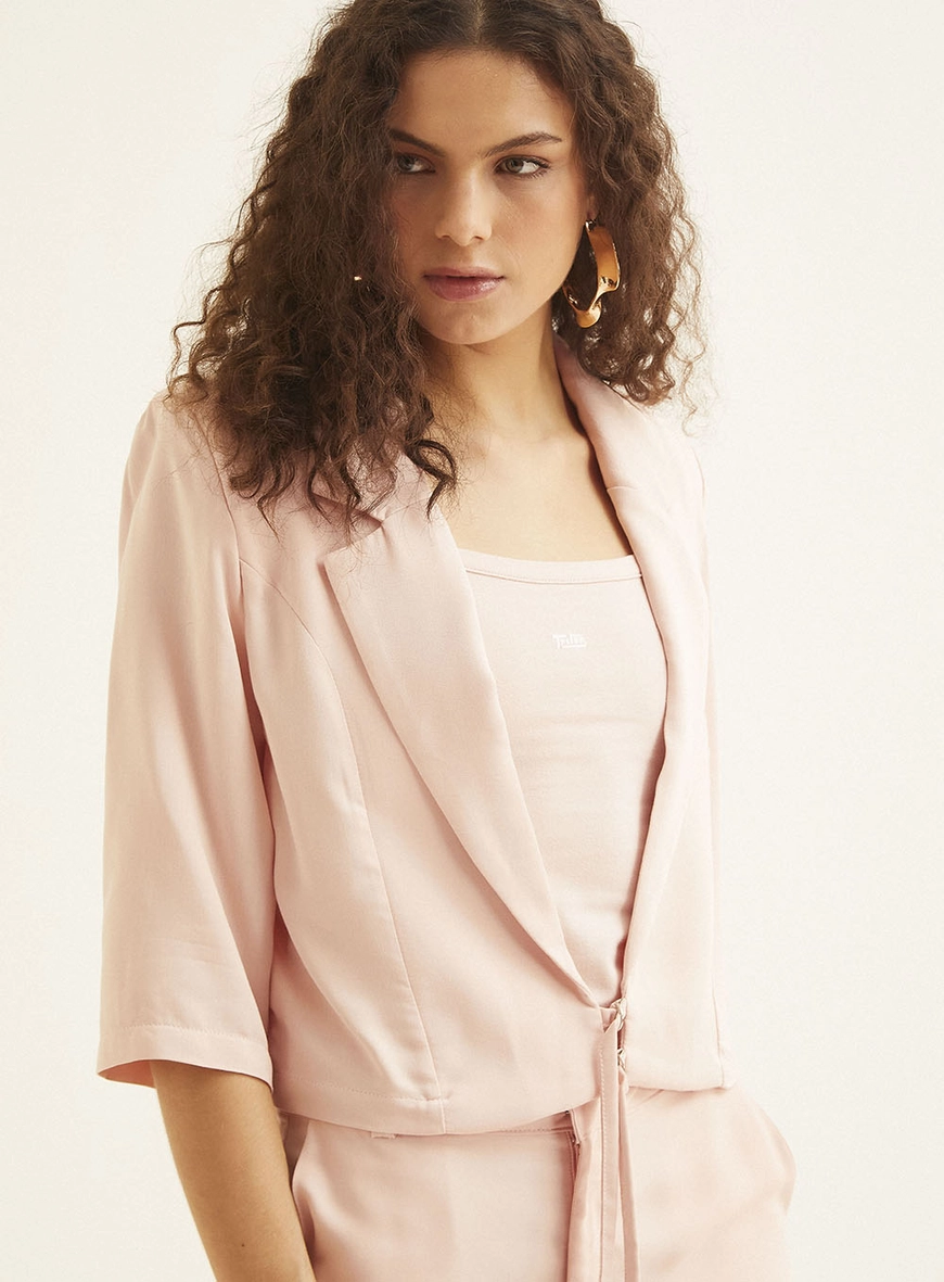 Blazer Alfaiataria Curto Com Amarração Rosa 3
