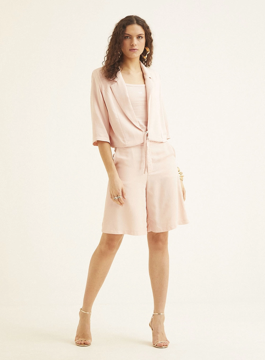 Blazer Alfaiataria Curto Com Amarração Rosa 1