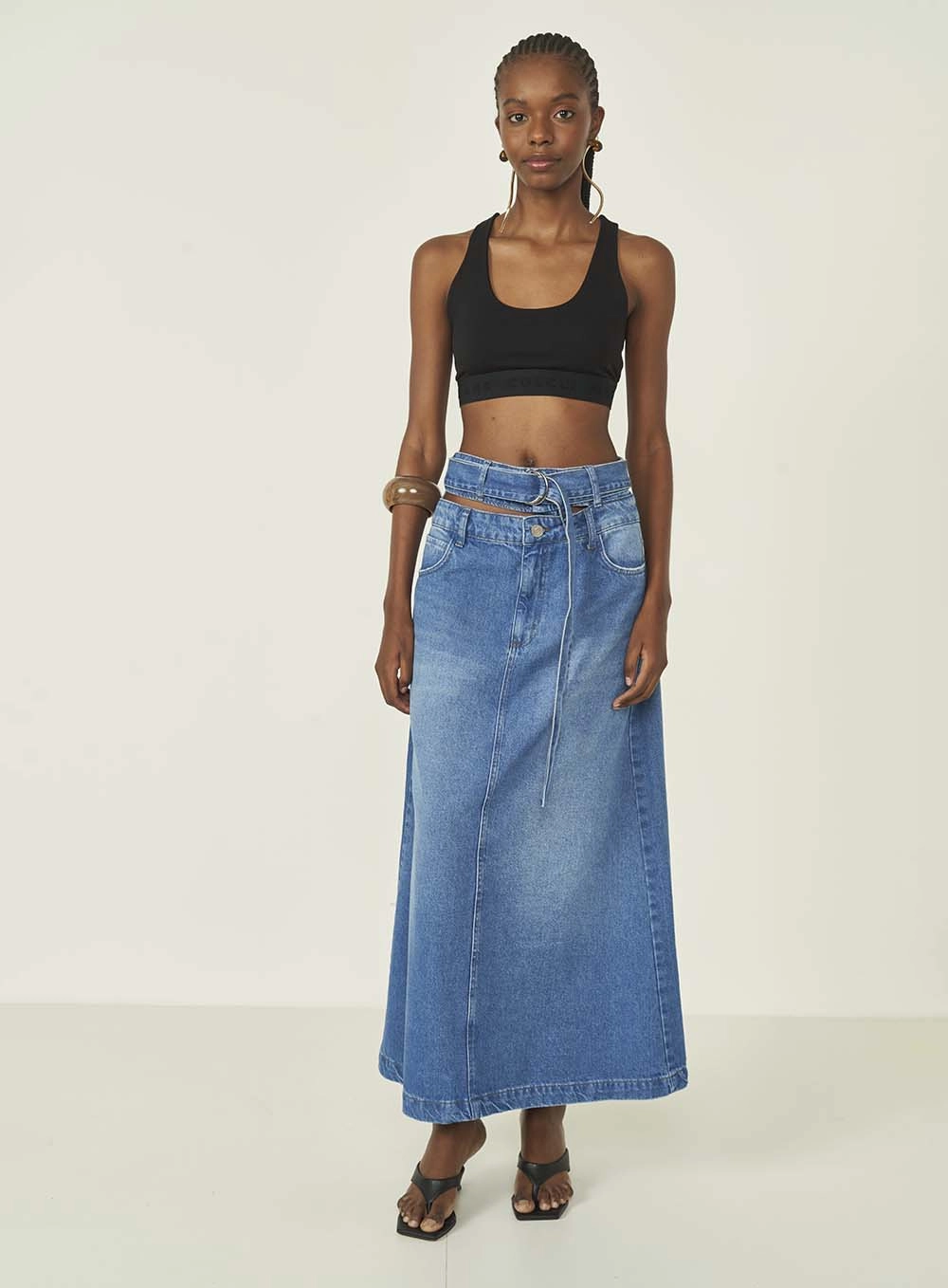 Saia Jeans Midi Evasê Índigo