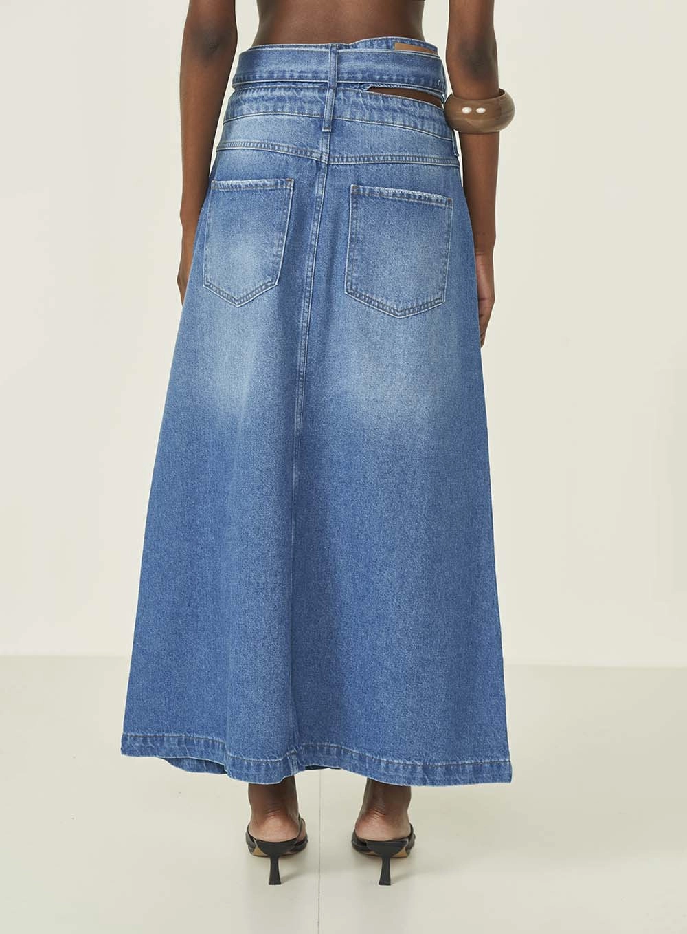 Saia Jeans Midi Evasê Índigo