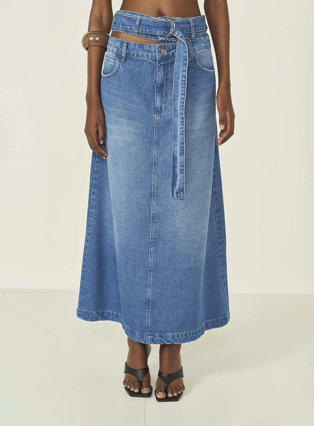 Saia Jeans Midi Evasê Índigo