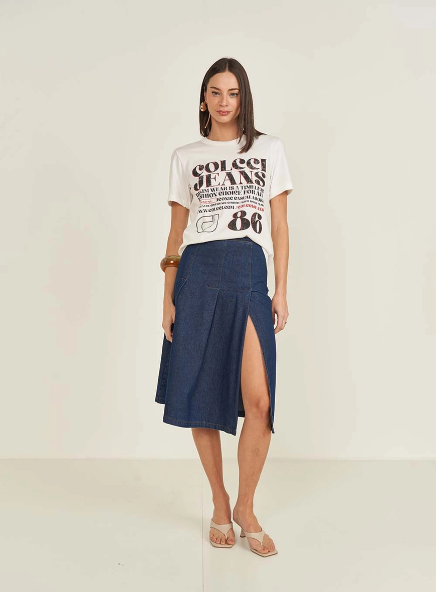 Saia Jeans Com Fenda Lateral