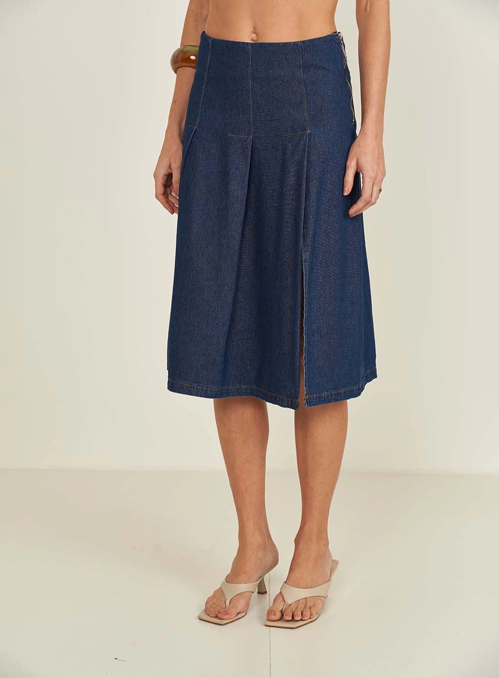Saia Jeans Com Fenda Lateral Índigo