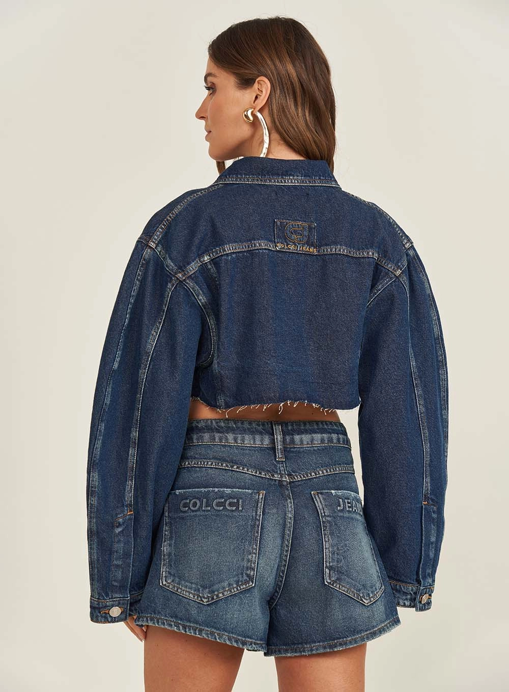 Jaqueta Jeans Feminina Alfaiataria Cropped Índigo