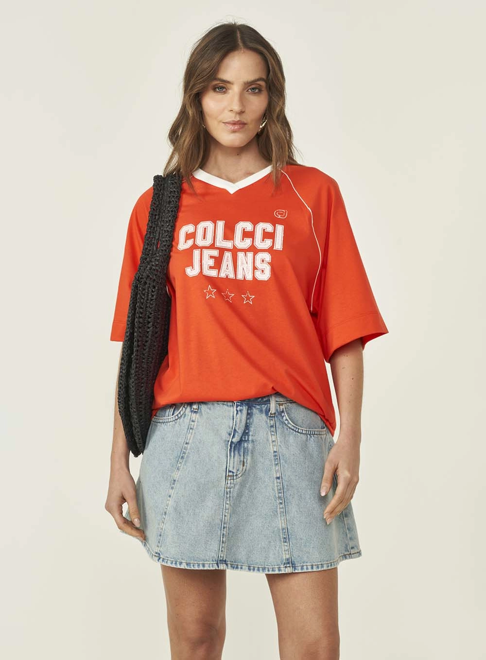 Camiseta Feminina Loose De Malha Laranja