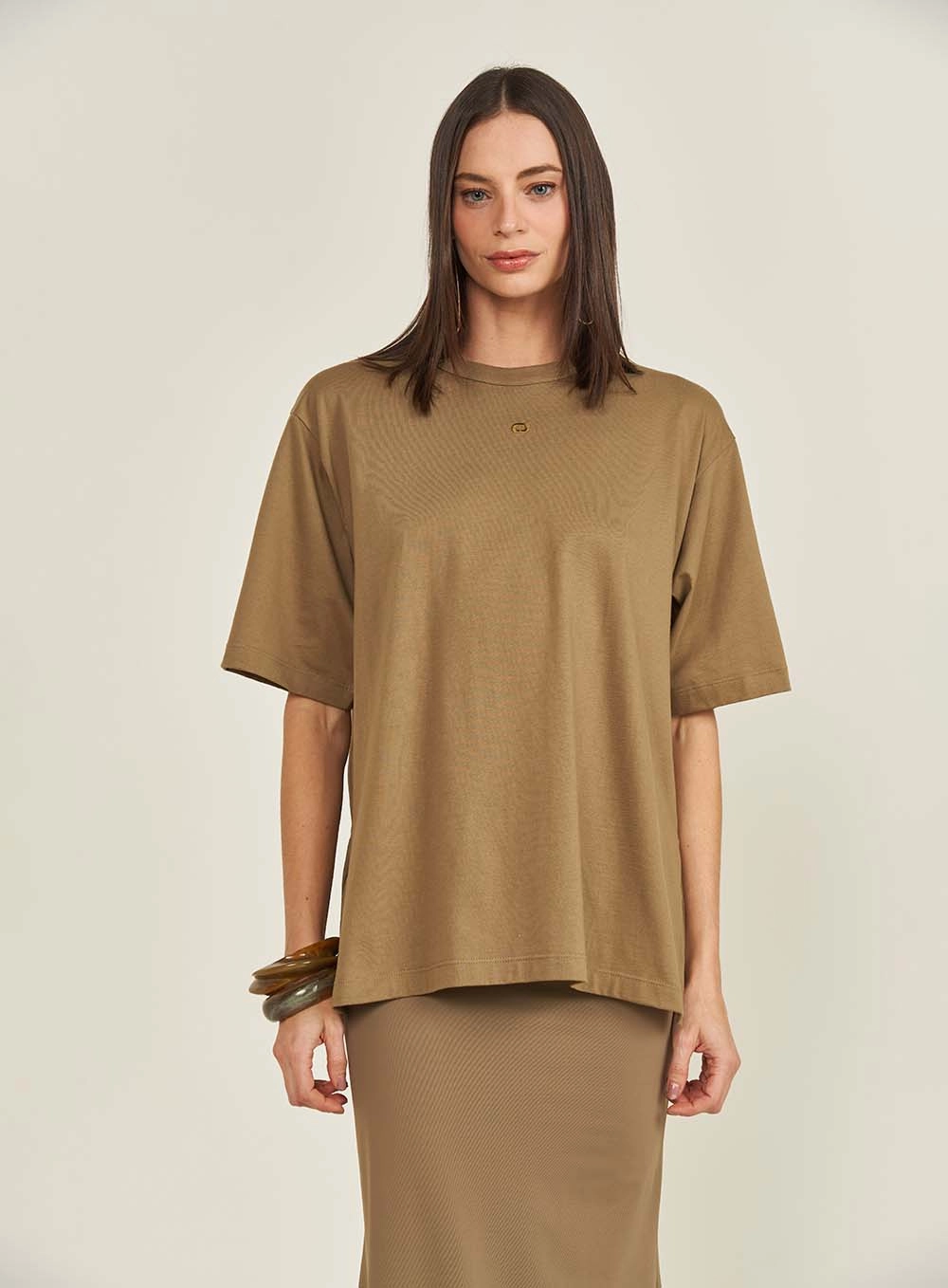 Camiseta Feminina Basic Loose Bege Misk