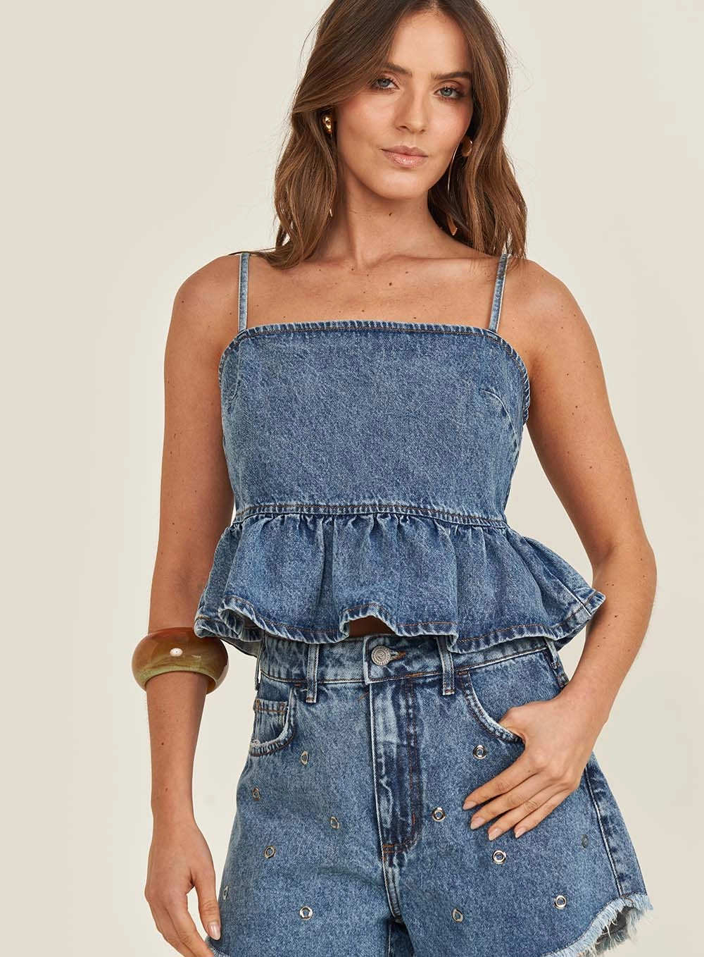 Blusa Jeans Feminina Evasê Índigo