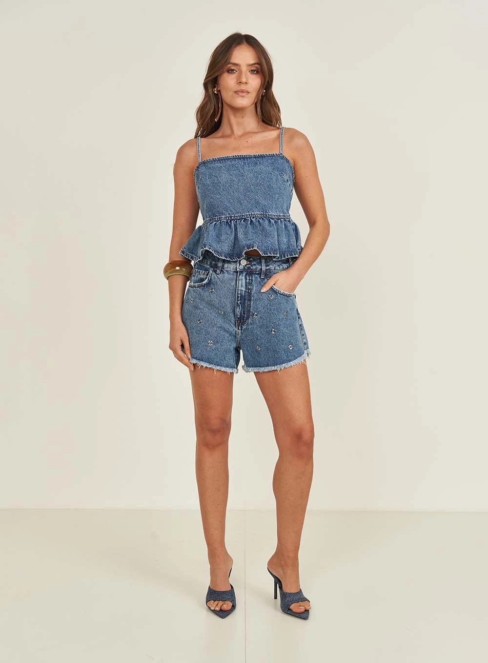 Blusa Jeans Feminina Evasê Índigo