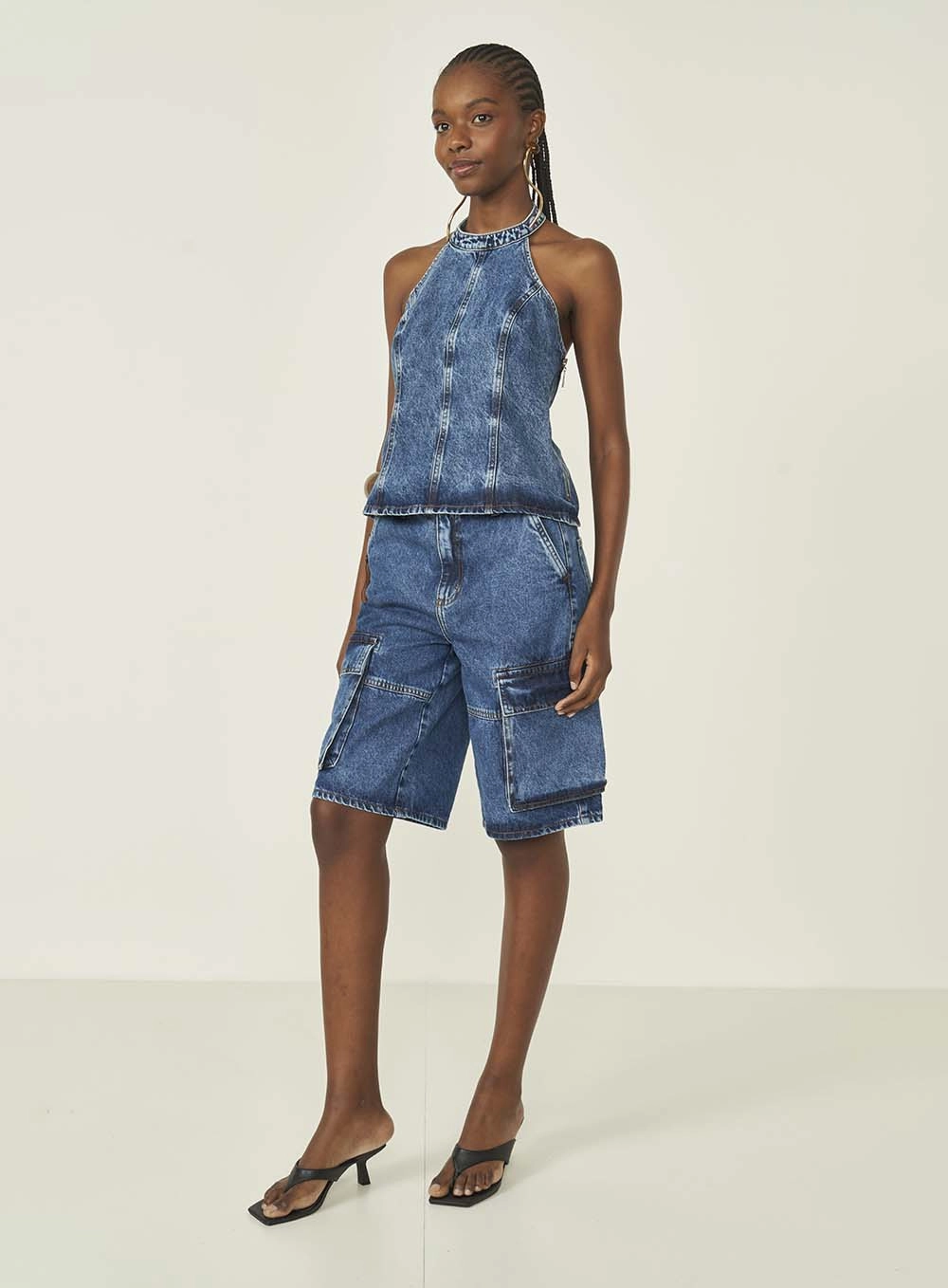 Blusa Jeans Alfaiataria Frente Única Índigo
