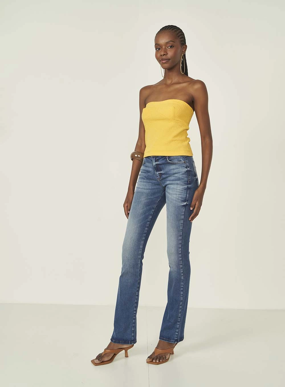 Blusa Feminina Slim Sem Alças Amarelo