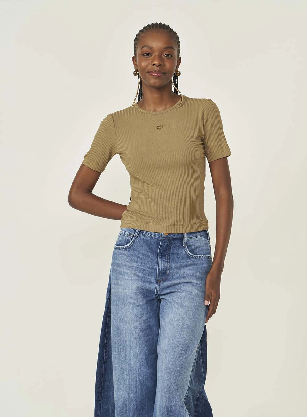Blusa Feminina Slim Canelada Bege Misk
