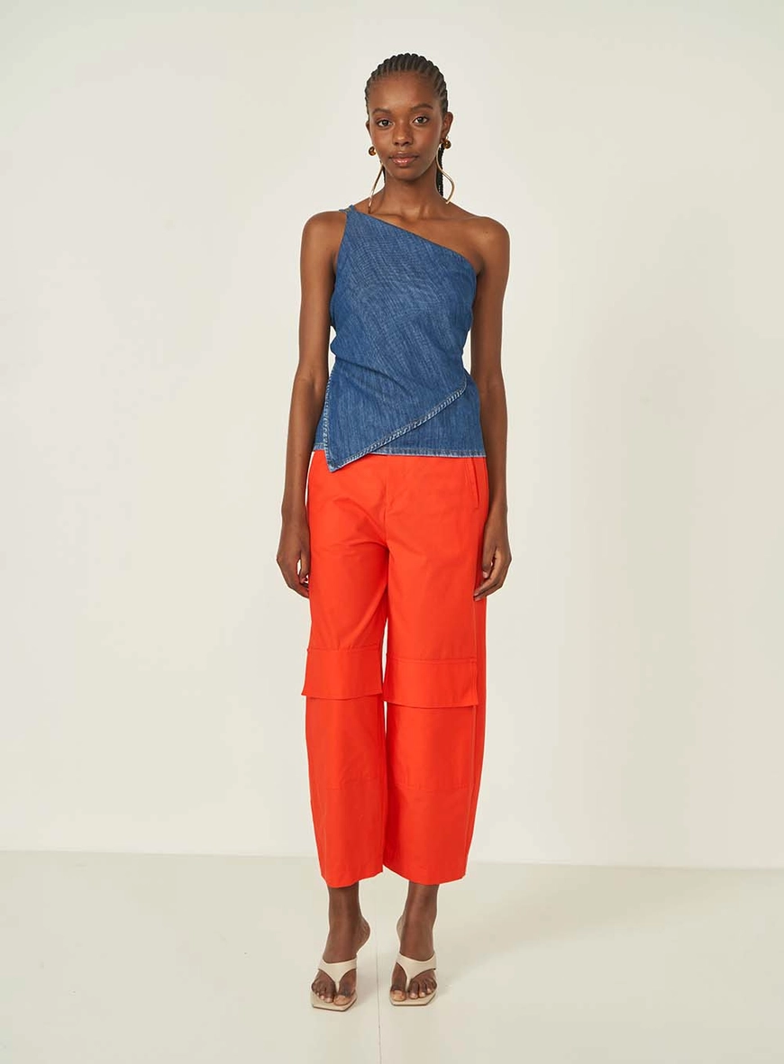 Blusa Jeans Feminina Ombro Único Comfort