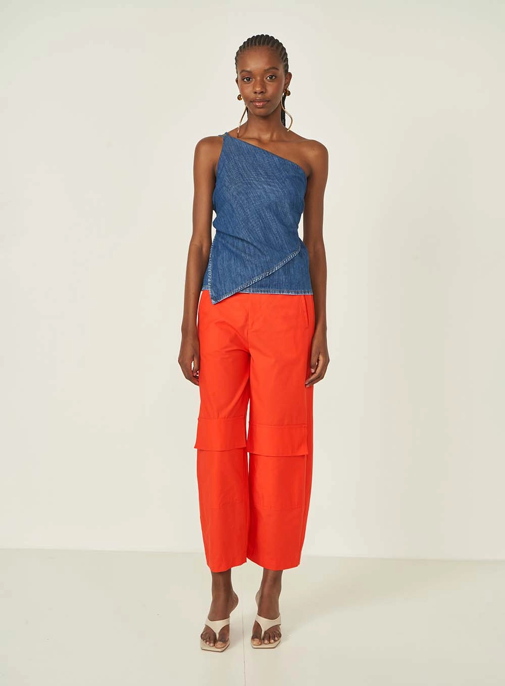 Blusa Jeans Feminina Ombro Único Comfort Índigo