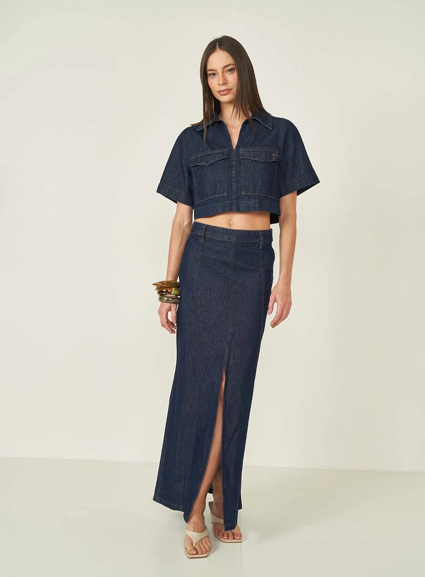Blusa Jeans Feminina Alfaiataria