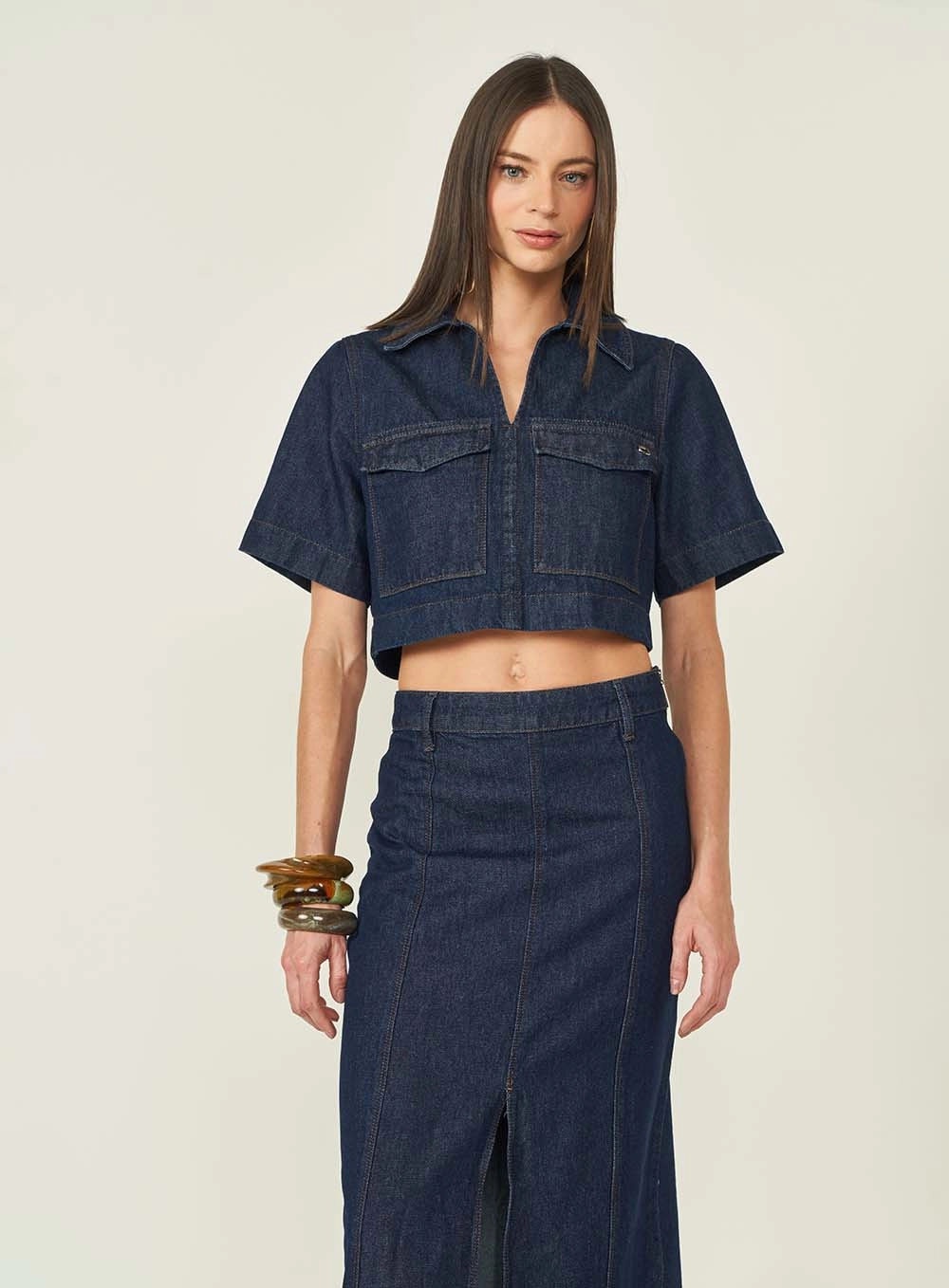 Blusa Jeans Feminina Alfaiataria Índigo