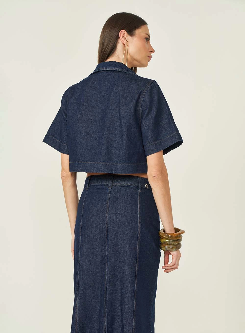 Blusa Jeans Feminina Alfaiataria Índigo