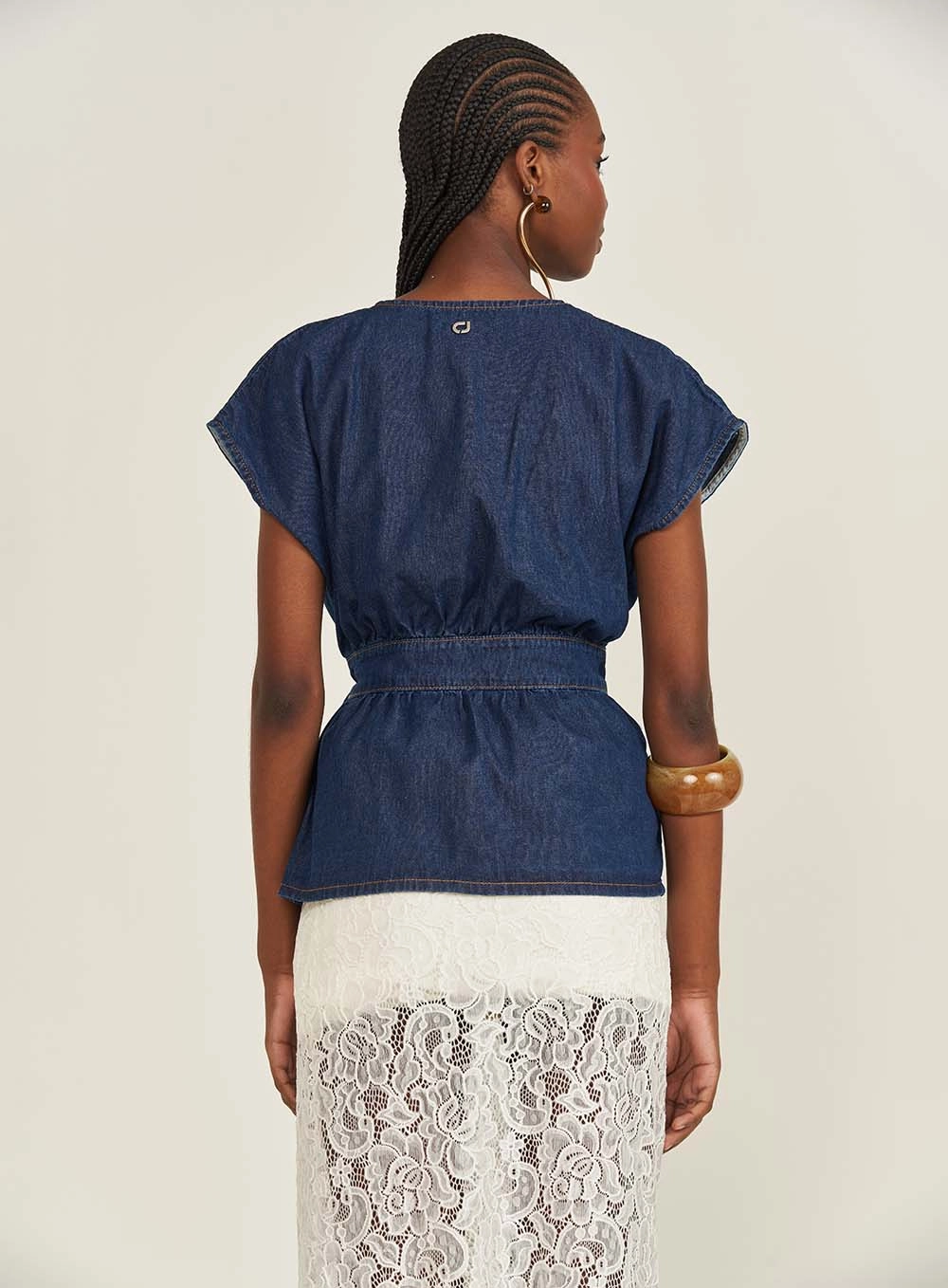 Blusa Jeans Feminina Com Amarração Índigo