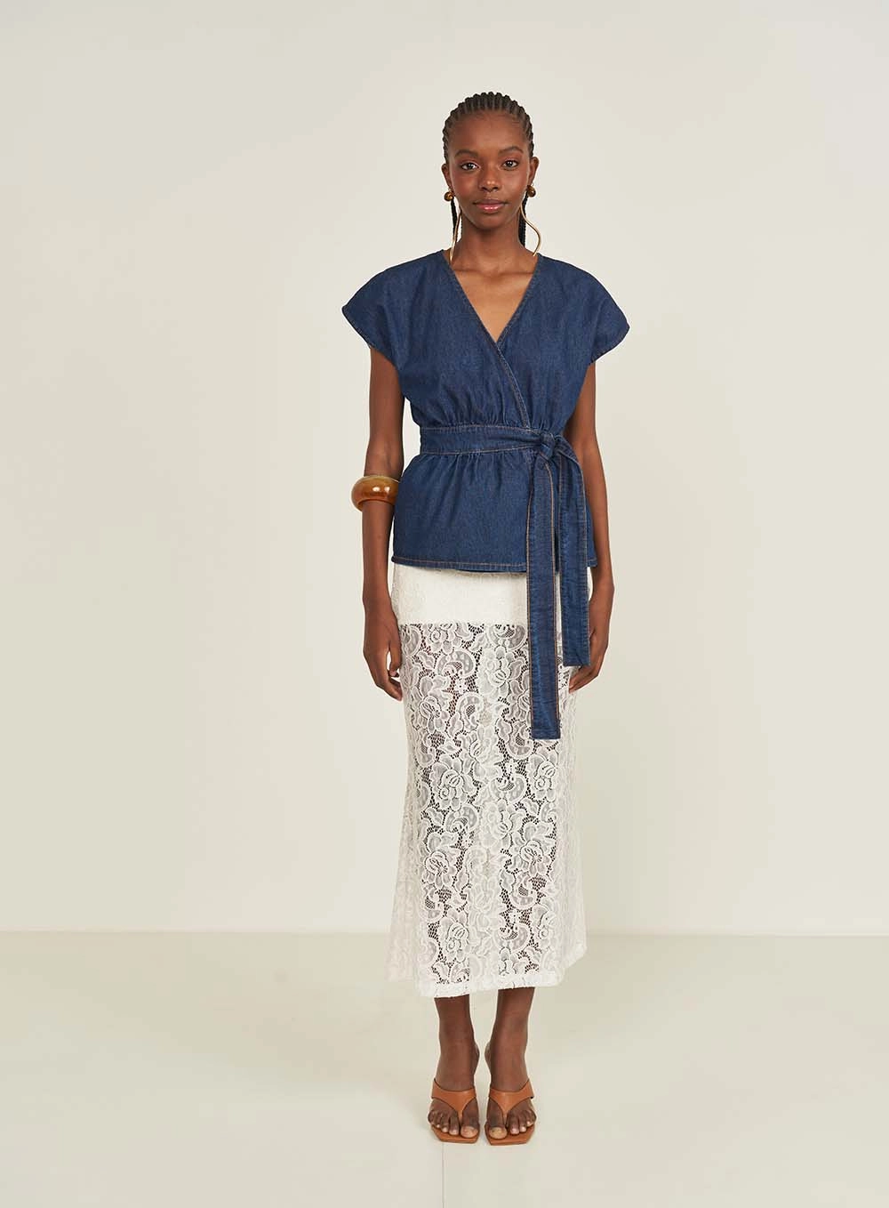 Blusa Jeans Feminina Com Amarração Índigo