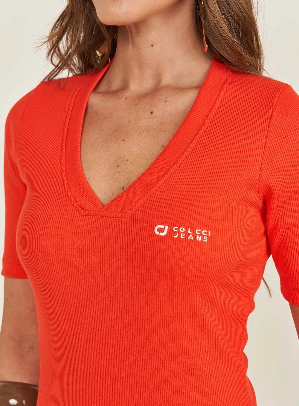 Vestido Curto Slim Canelado Laranja