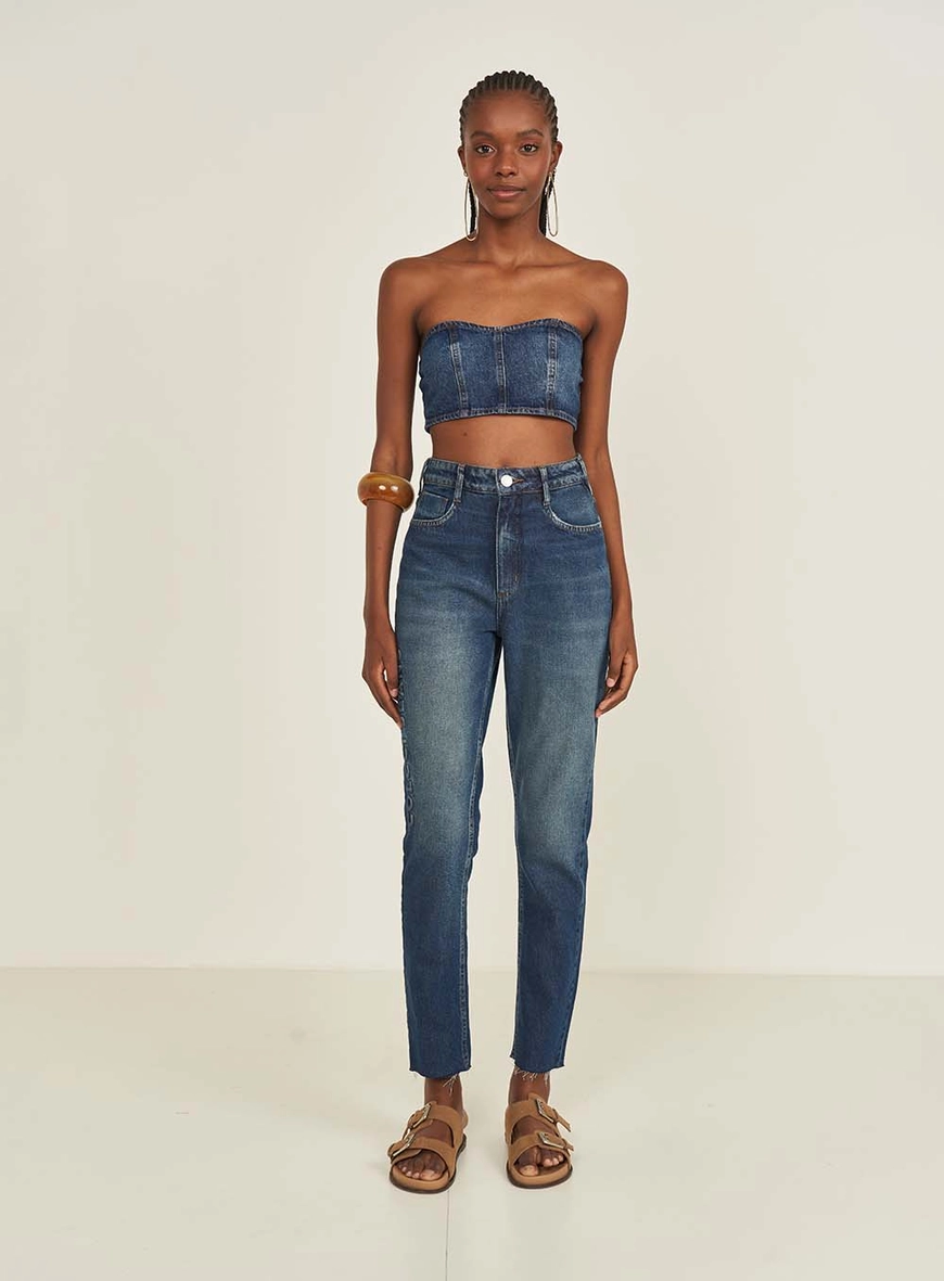 Top Jeans Slim Sem Alças