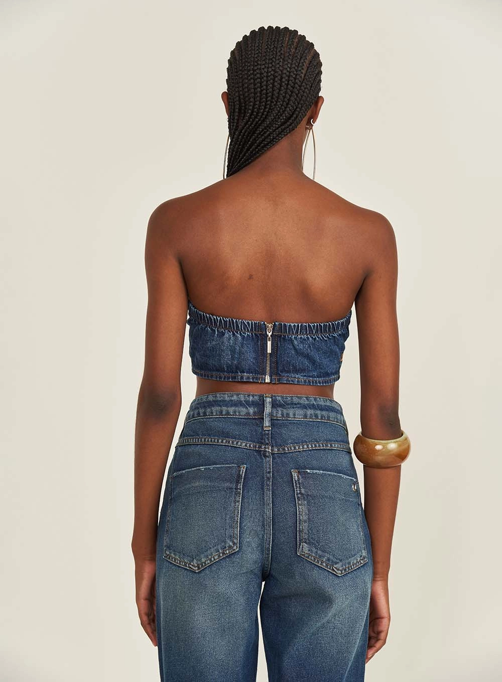 Top Jeans Slim Sem Alças Índigo
