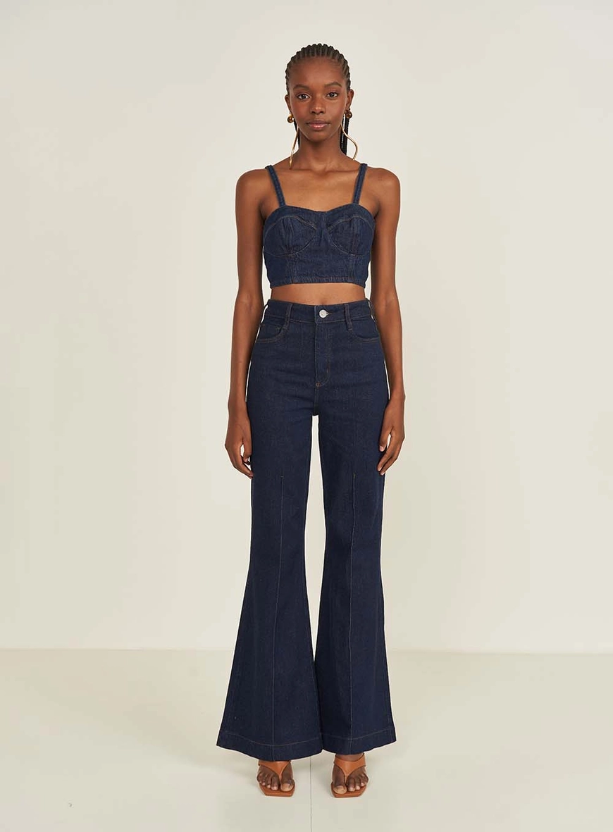 Top Jeans Alfaiataria Com Alças