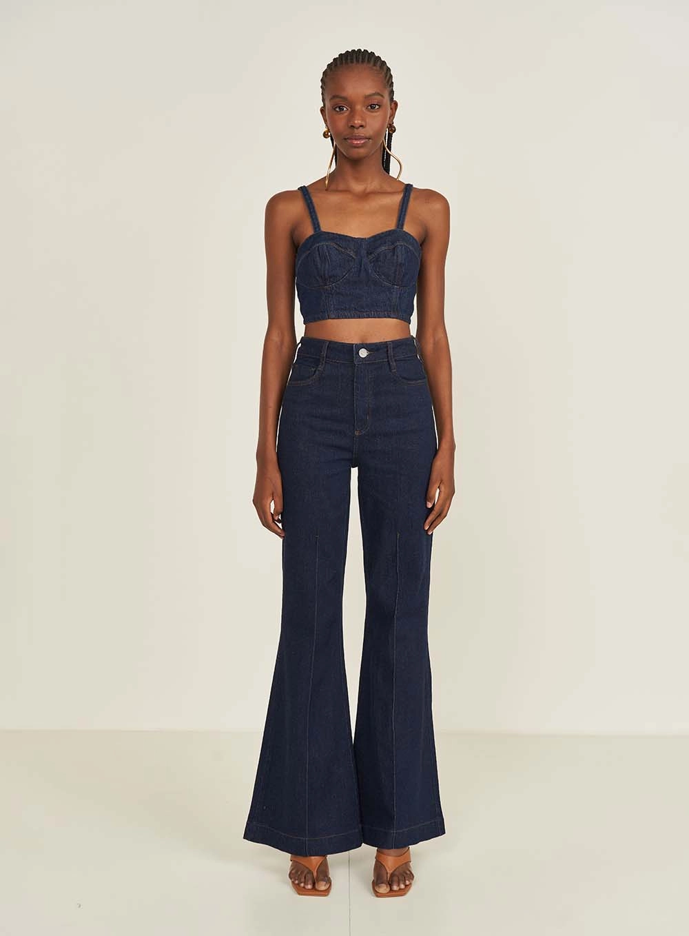 Top Jeans Alfaiataria Com Alças Índigo