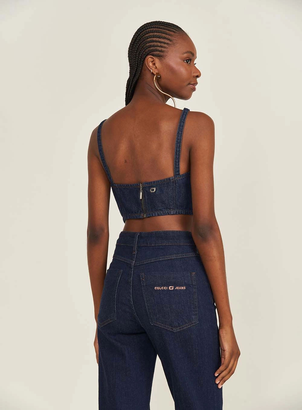 Top Jeans Alfaiataria Com Alças Índigo