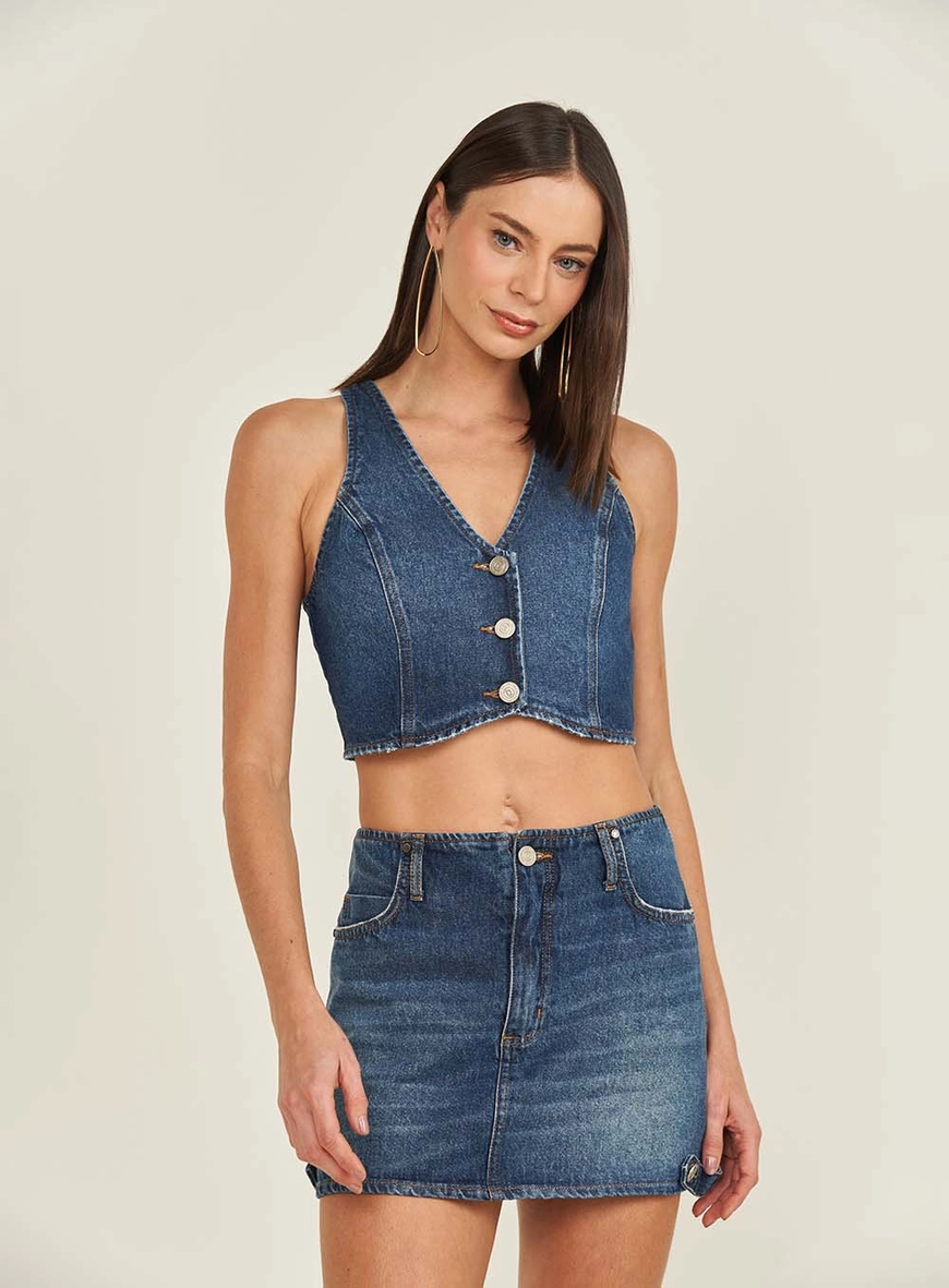Colete Jeans Alfaiataria Slim