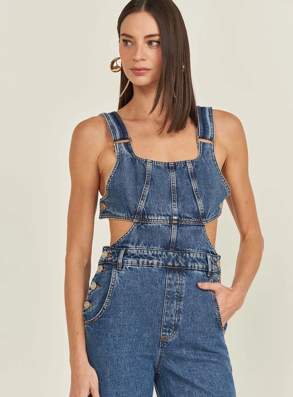 Jardineira Jeans Feminina Alfaiataria Berlim Índigo