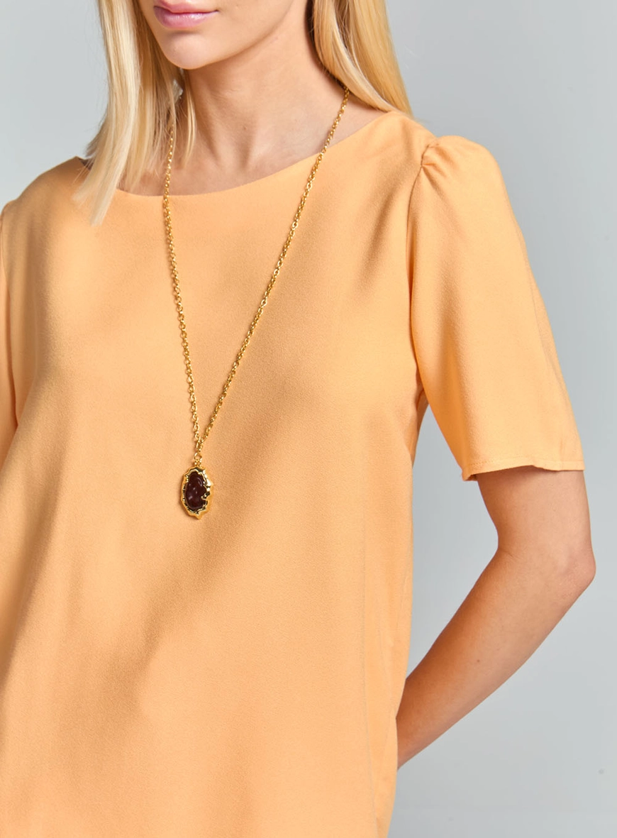 Camiseta Feminina Comfort Com Detalhe Franzido Laranja 3