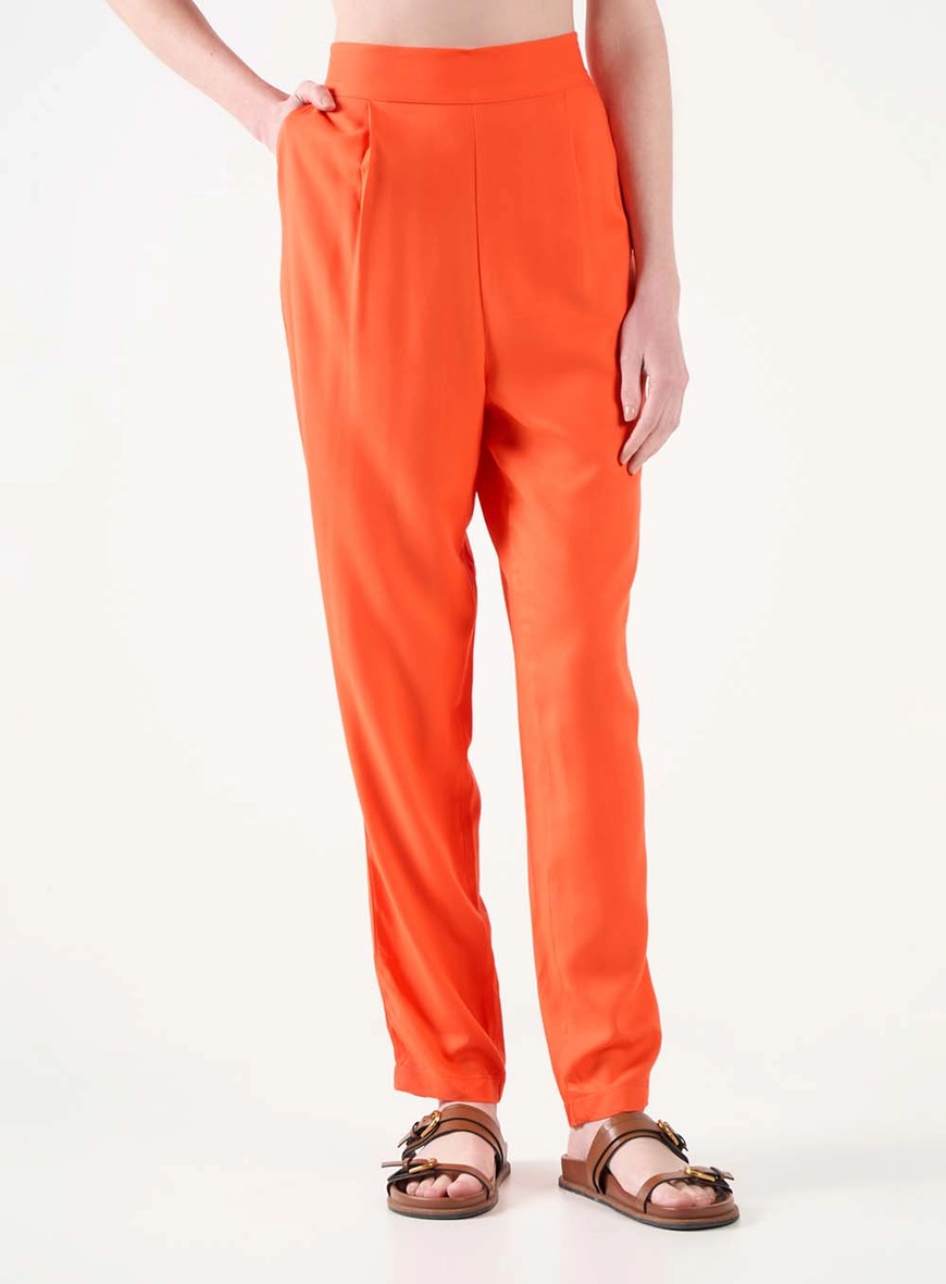 Calça Reta Cós Com Elástico Laranja 2