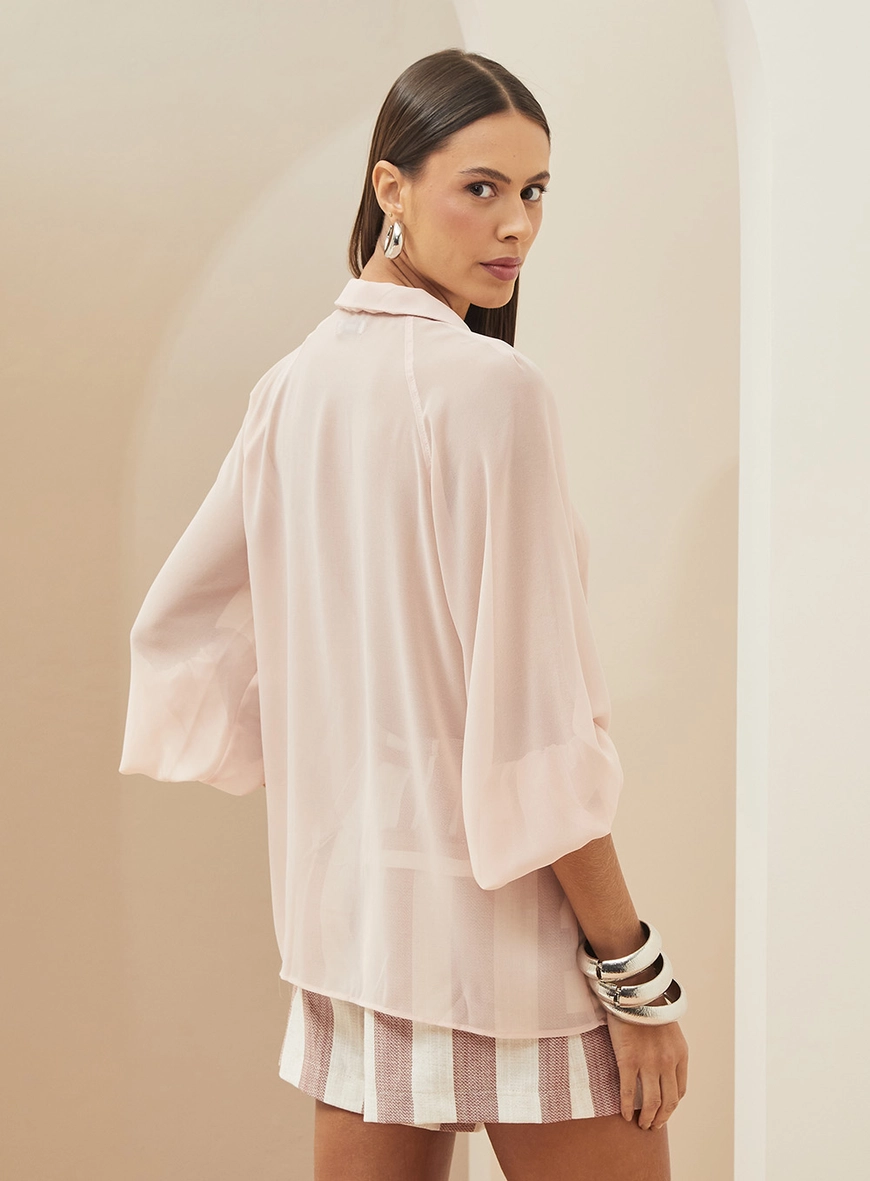 Camisa Ampla Com Transparência Rosa