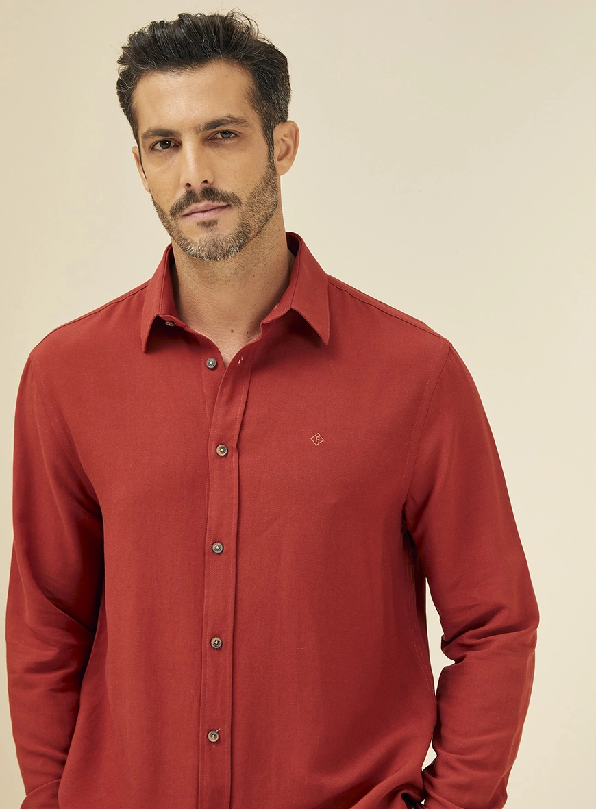 Camisa Masculina Relax Em Linho Laranja